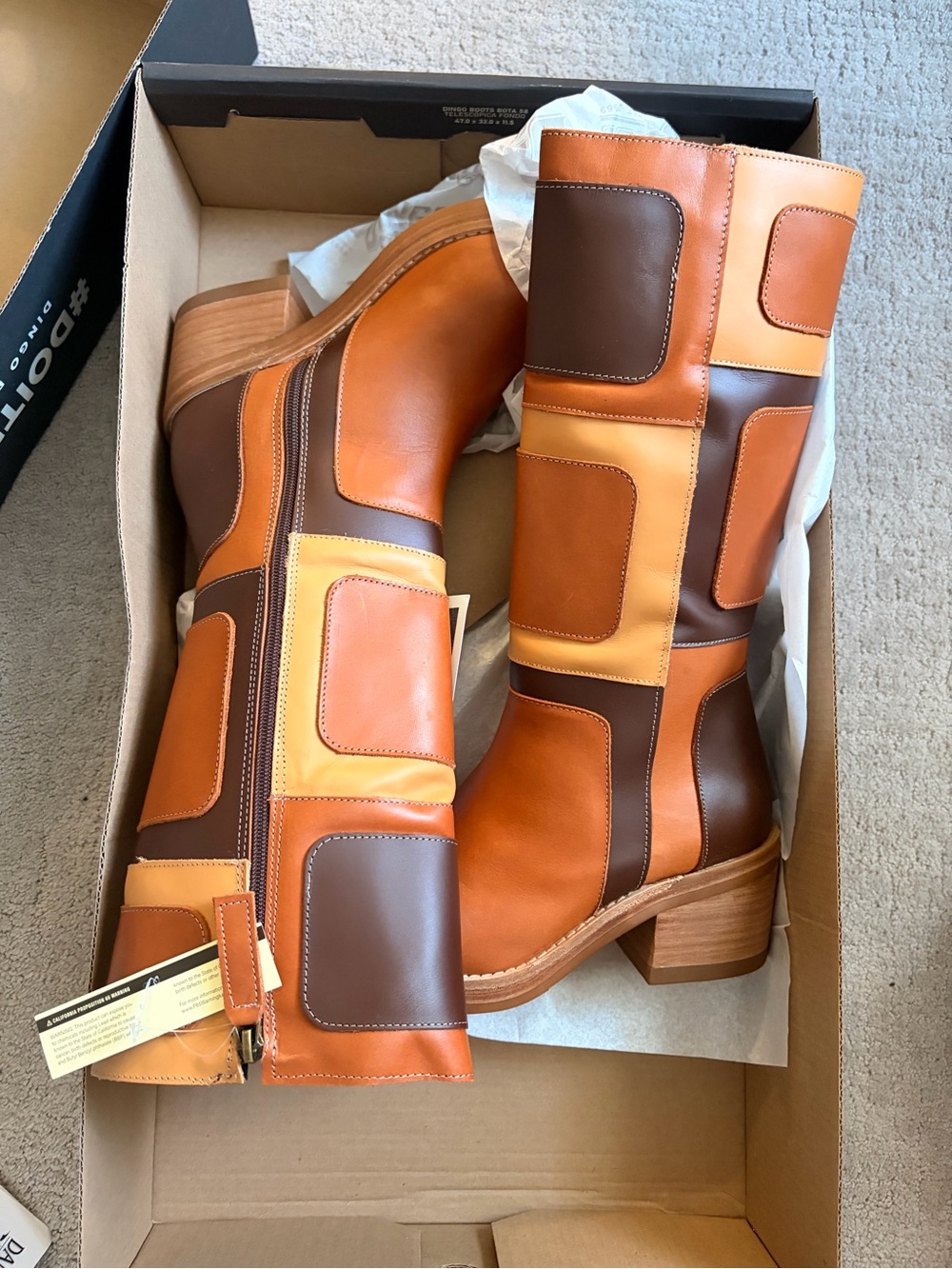 dingo Two-Tone Tan Patchwork Knee Boots - Picture 3 of 6